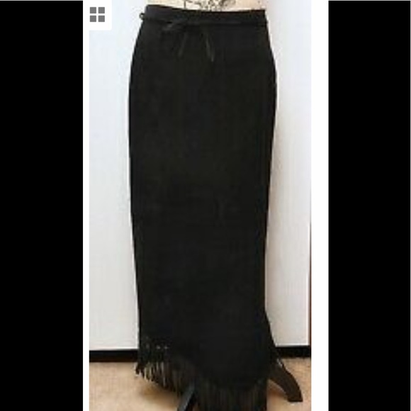 Cuir Zebra Leather Dresses & Skirts - STYLISH ❤️Long Leather Black Suede Fringe Skirt